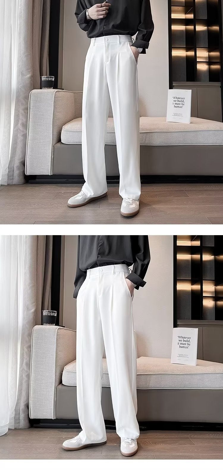 Men's Solid Color Anti-wrinkle Loose Wide-leg Suit Pants