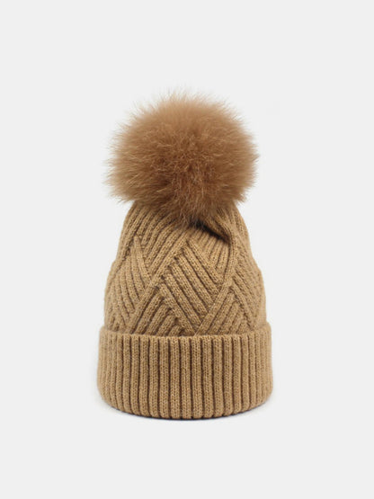 Thermal Knit Hat with Pompom