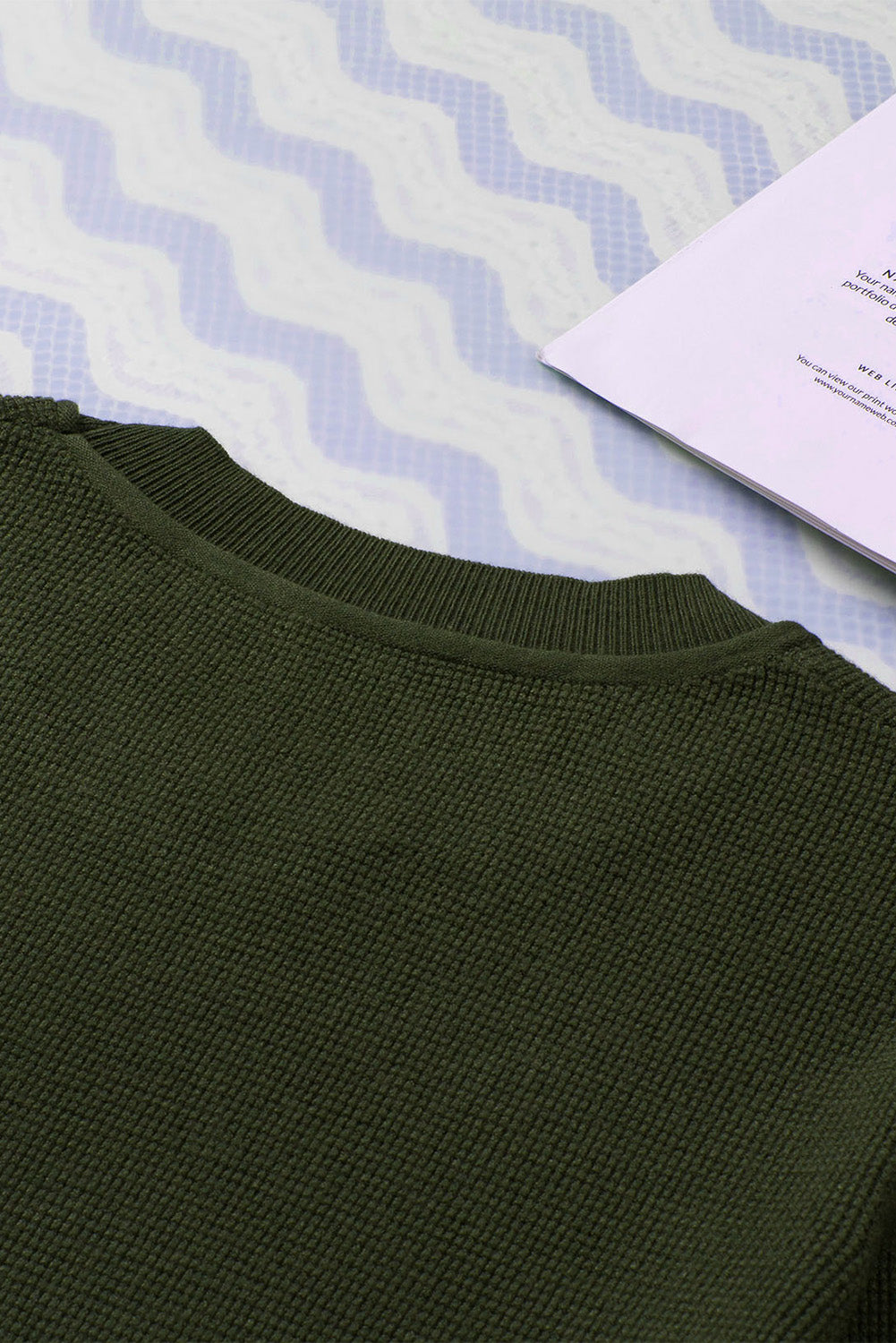 Green Striped Sleeve Plain Knit Sweater