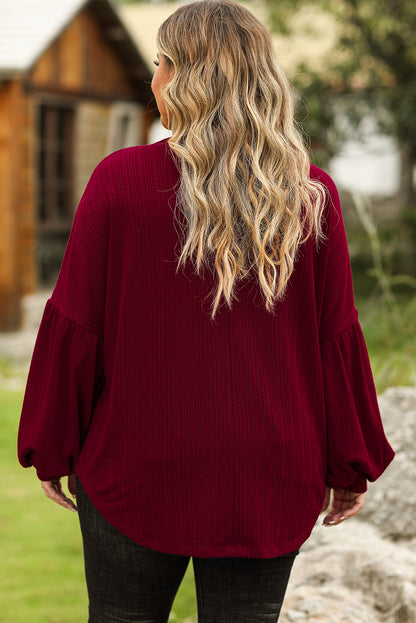 Red Dahlia Plus Size Balloon Sleeve Textured Knit Top