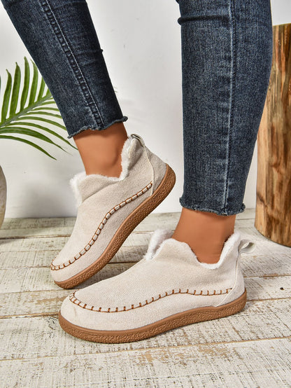 Faux Fur Round Toe Flat Sneakers