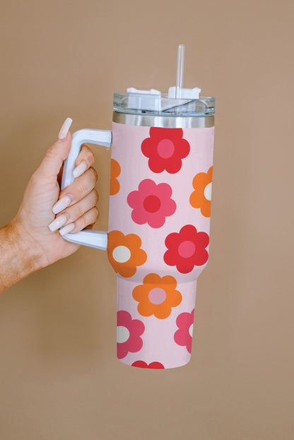 Multicolor Flower Print Handled Stainless Steel Vacuum Cup