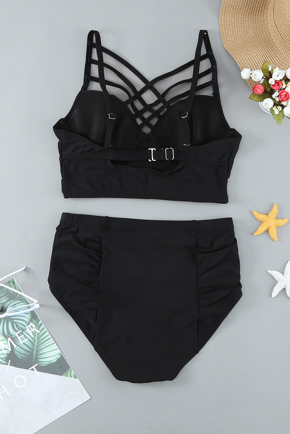 Strappy Neck Detail High Waist Swimsuit