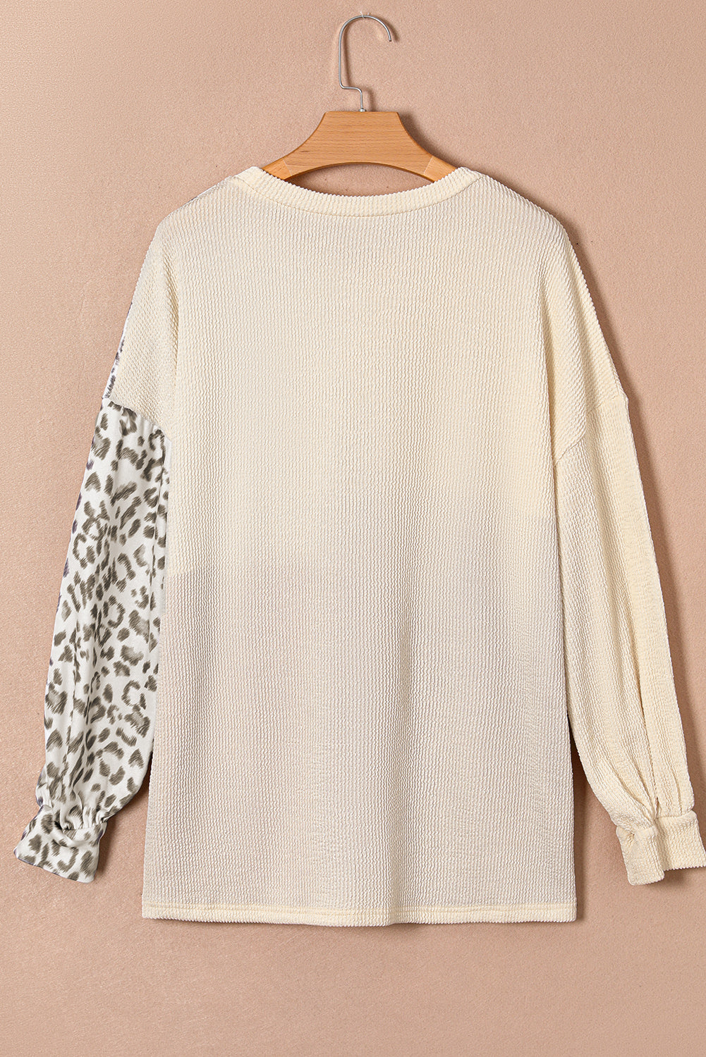 Khaki Ribbed Color Block Leopard Splicing Plus Size Top