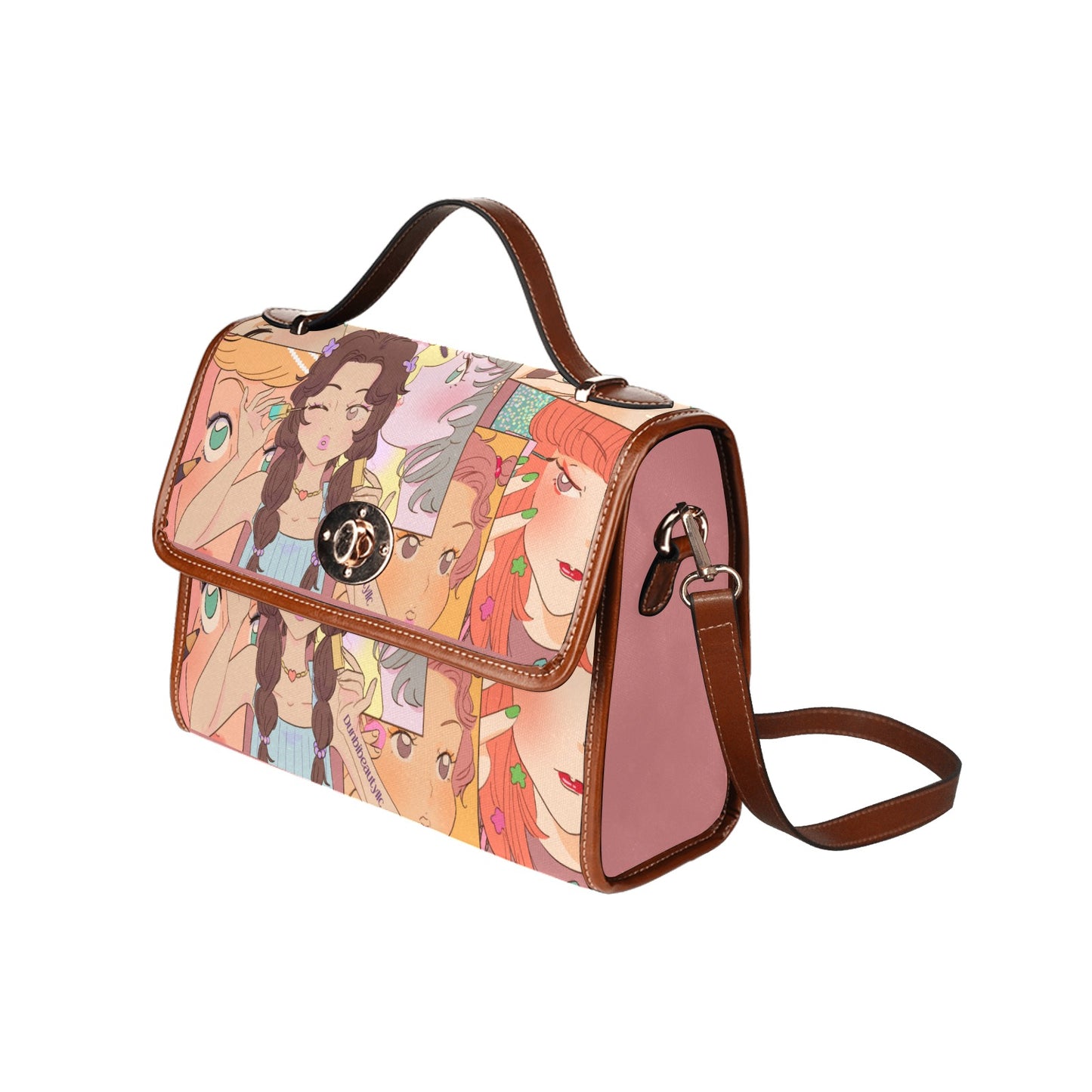 Waterproof Canvas Bag-Brown (All Over Print) (1641) Kawaii, Anime, Japanese, Girl, Makeup, Beauty, Fun, Sleepover, Feminine, Fun, Cute (Designed by Dunbi)