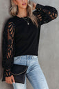 Black Elegant Crochet & Lace Sleeve Crew Neck Top