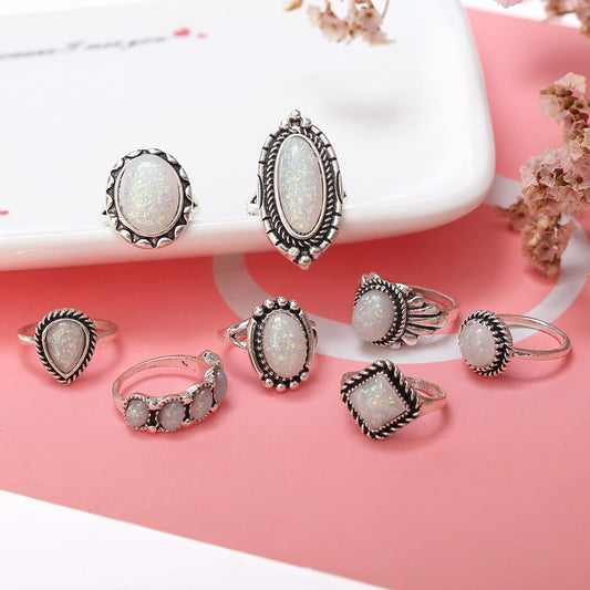 Opal Alloy Geometric Ring 10-Piece Set