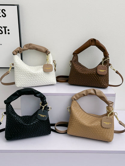 PU Leather Woven Crossbody Bag