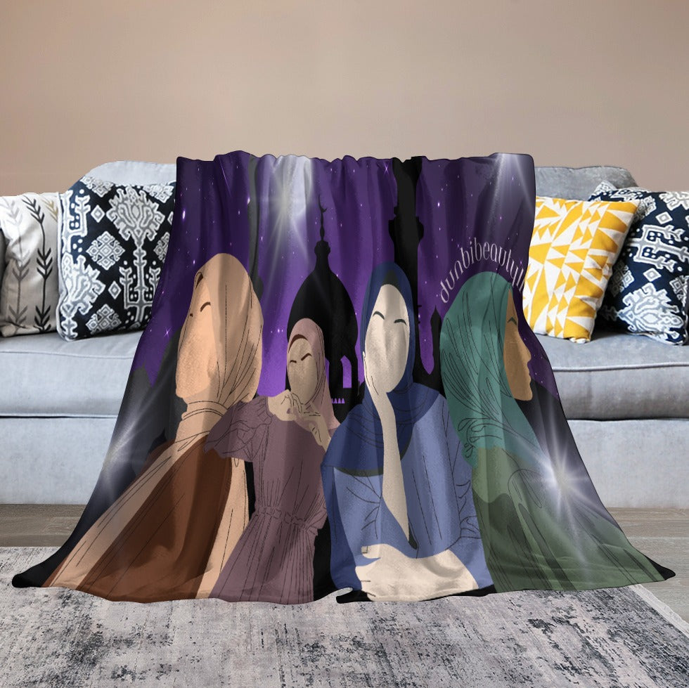 Ultra-Soft Flannel Blanket Multiple Sizes Muslim Women, Arabian Moonlit Night, Evening, Friendship (Designed by Dunbi)