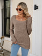 Square Neck Ribbed Long Sleeve T-Shirt