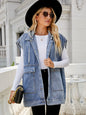 Hooded Sleeveless Denim Top with Pockets