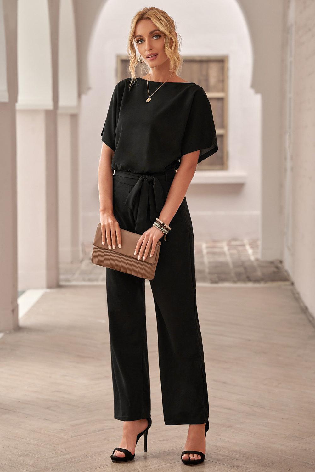 Oh So Glam Belted Wide Leg Jumpsuit Kiwidrop