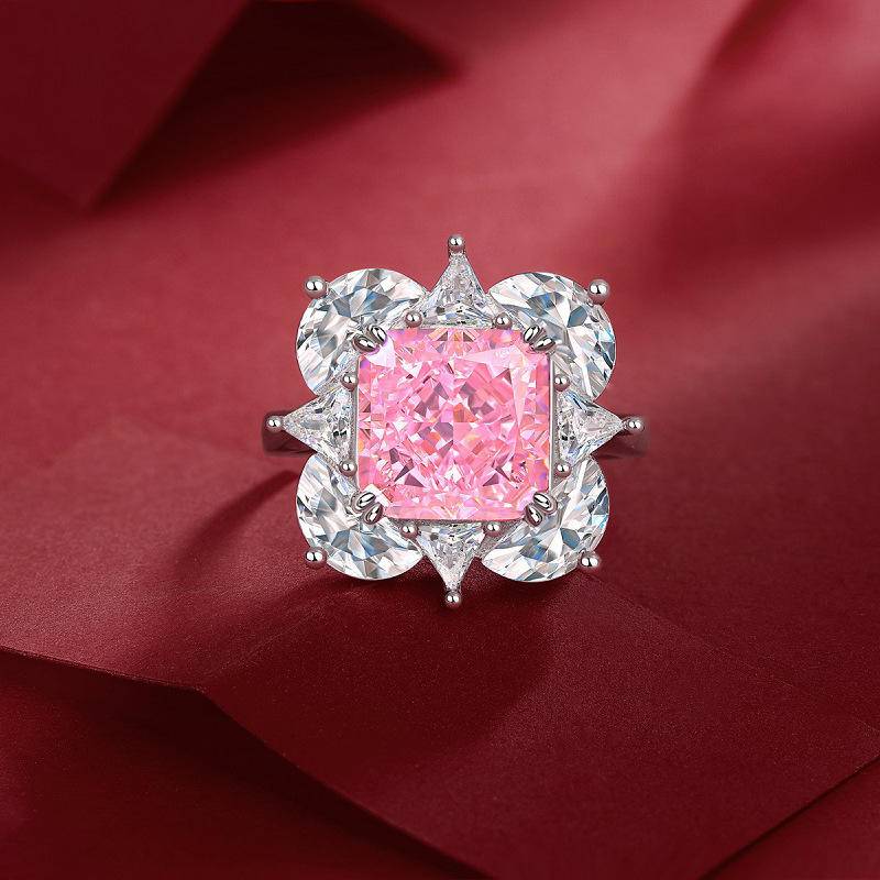 Pink Lotus-Shaped 925 Sterling Silver Adjustable Rings