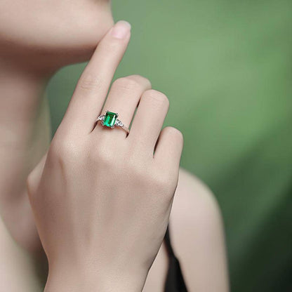 Green 925 Sterling Silver Rectangle-Shaped Adjustable Rings