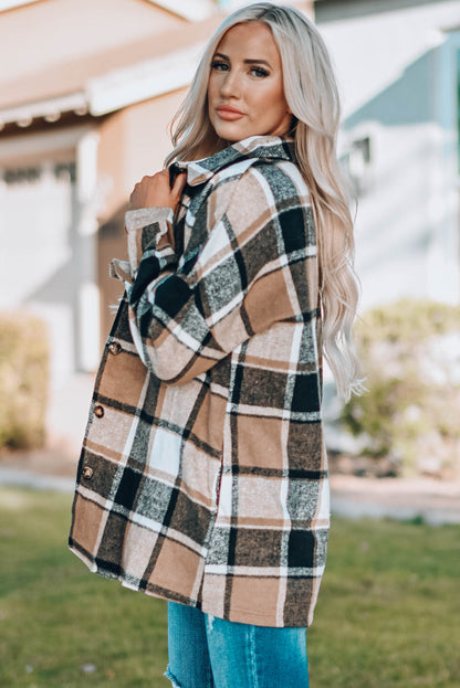 Plaid Print Buttoned Shirt Jacket Kiwidrop