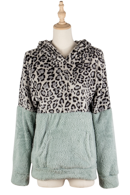 Women's Leopard Long-Sleeve Fleece Hoodies Kiwidrop