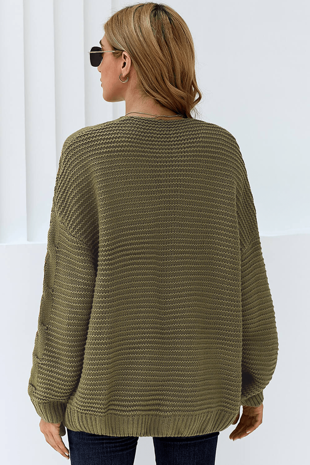 Olive Chunky Wide Long Sleeve Knit Cardigan Kiwidrop