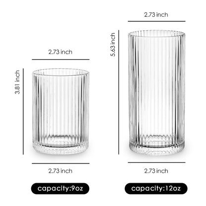 Combler 12.5oz Ribbed Glass Cups with Straws