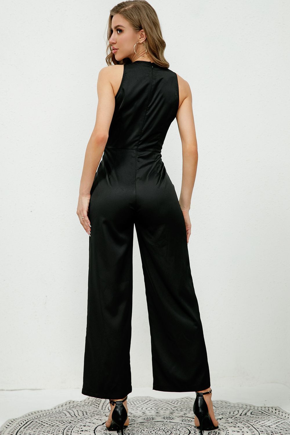 V-Neck Sleeveless Decorative Buttons Jumpsuit