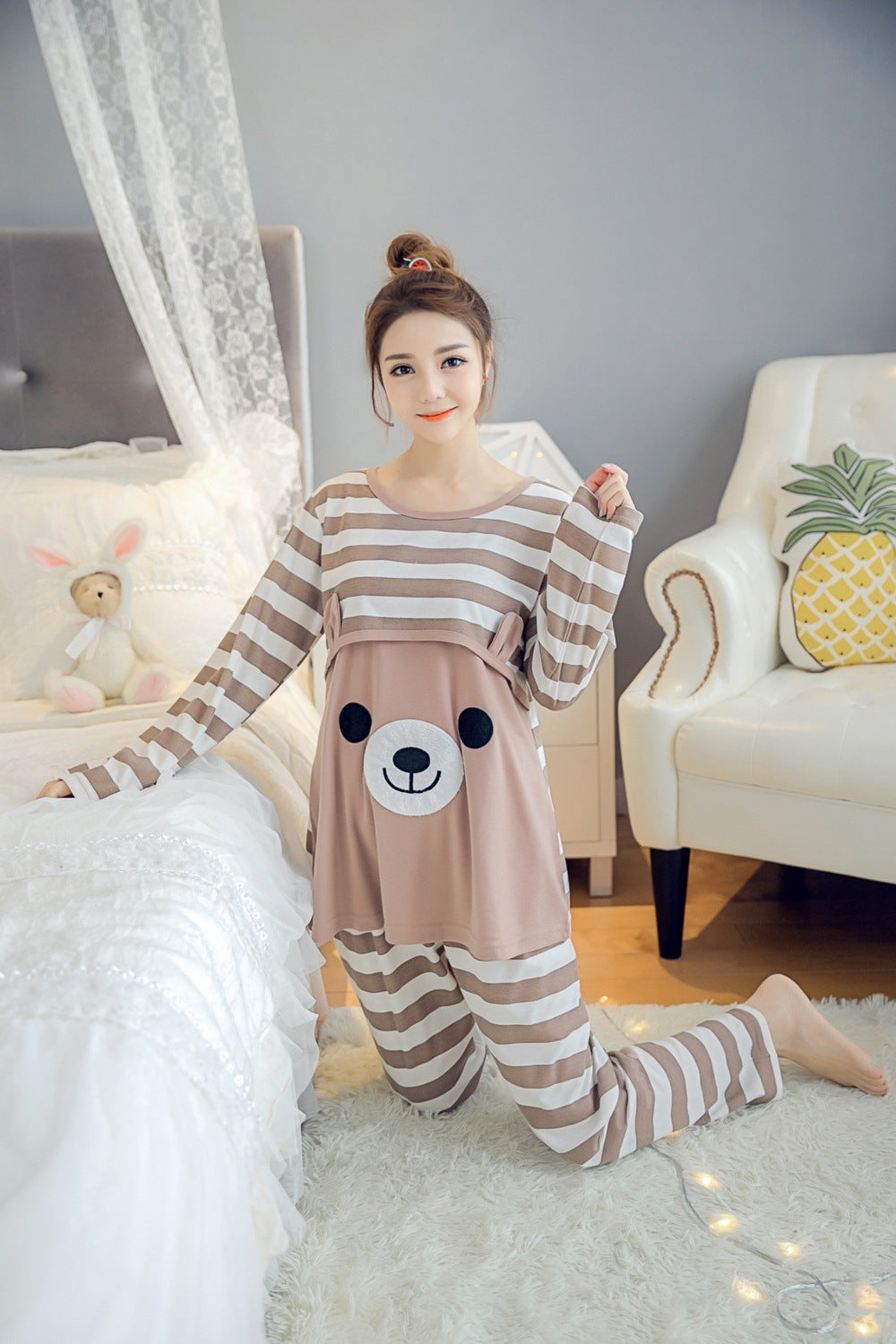 Spring Autumn Maternity Cotton Long Sleeve Nursing Pajama Larnt