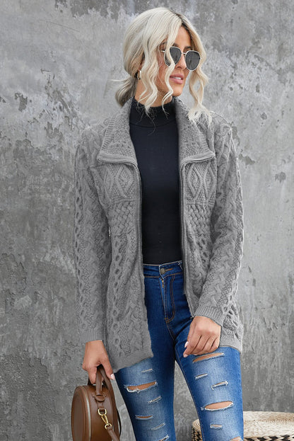 Zip-Up Open Front Knitted Sweater Kiwidrop