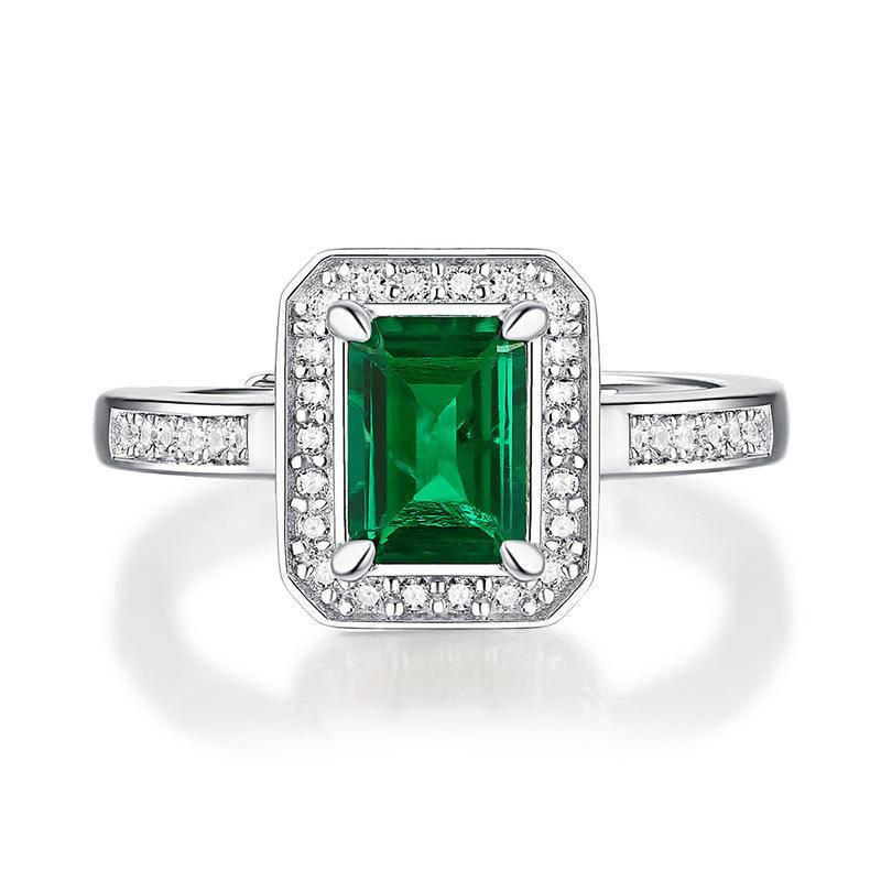 Green 925 Sterling Silver Octagon-Shaped Adjustable Rings