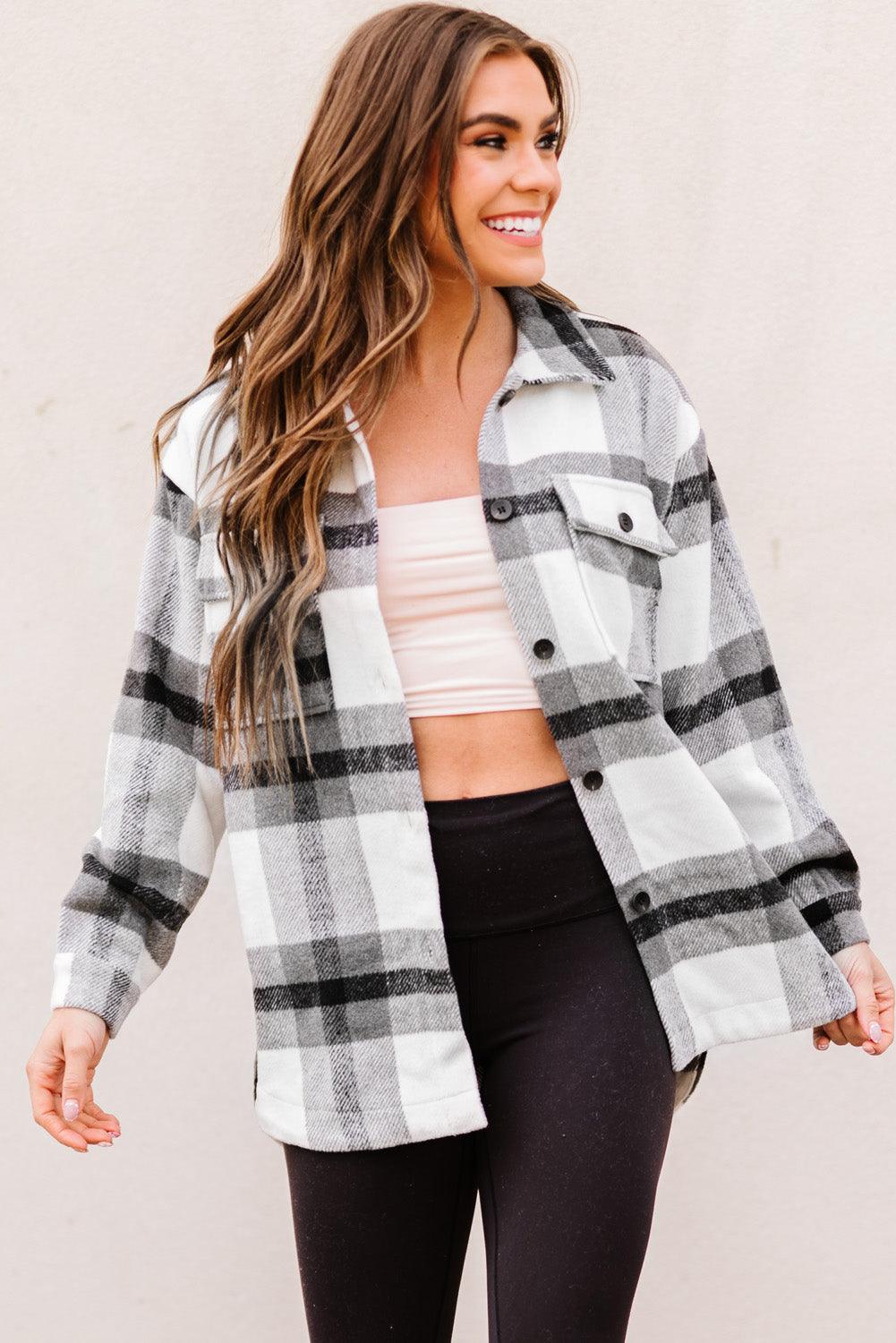 Plaid Dropped Shoulder Pocket Shacket Trendsi