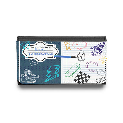 Eyeglass Case｜PU -Back to School, Composition Notebook Style, Doodles, Scribbles, Writing, Boy, Blue (Designed by Dunbi)