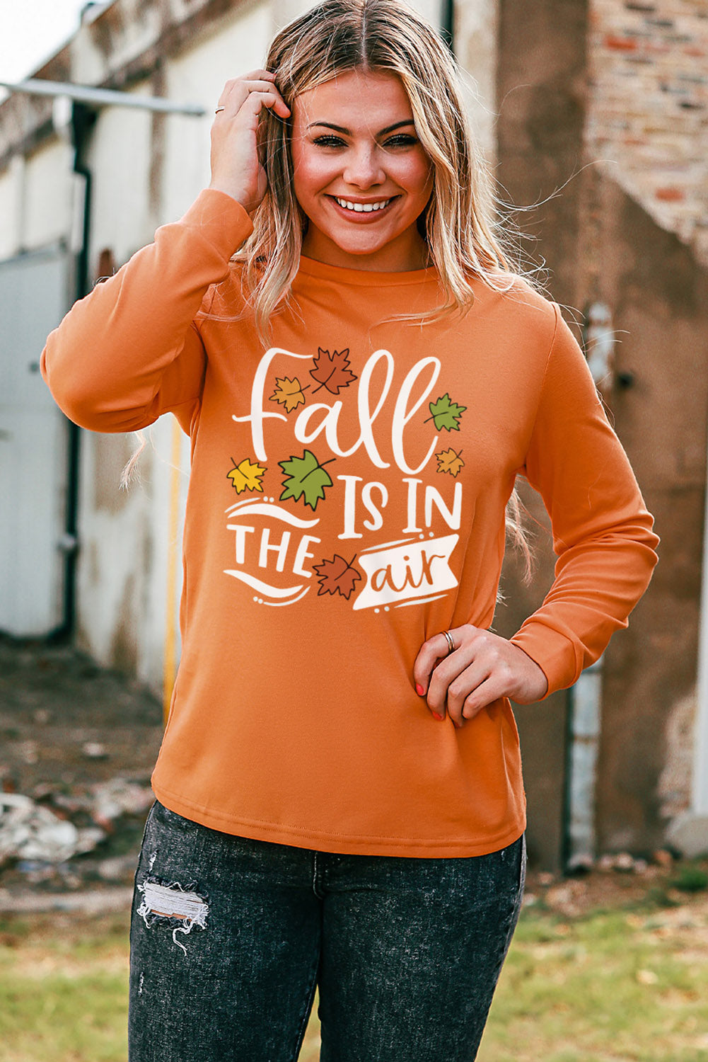 Round Neck Long Sleeve FALL IS IN THE AIR Graphic Sweatshirt