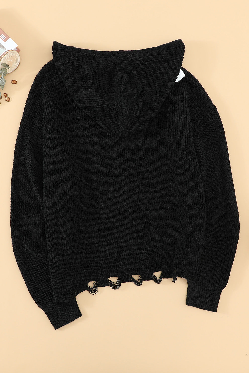 Zipper V-Neck Dropped Sleeve Hooded Solid Sweater Kiwidrop