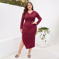 Plus Size V-neck Crisscross Slit Tube Dress