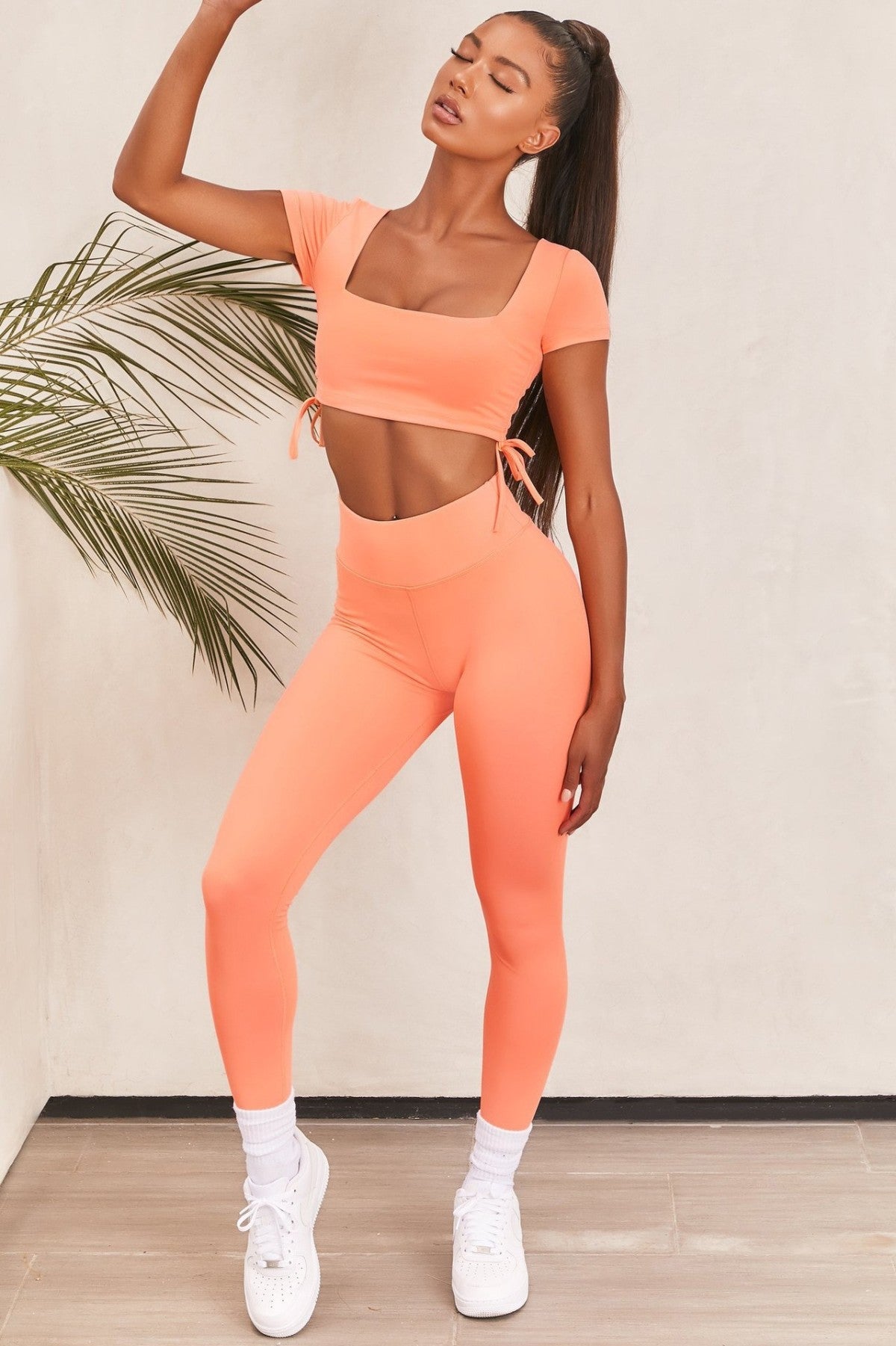 Solid Short Sleeve Crop Top & Legging Yoga Active Set