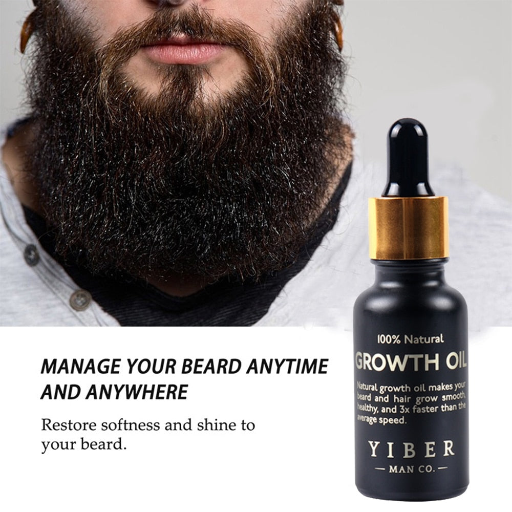 Men Beard Growth  Oil Kit Soften Hair Growth Nourishing Enhancer Beard Wax Balm Moustache Oil Leave-In Conditioner Beard Care Zendrop