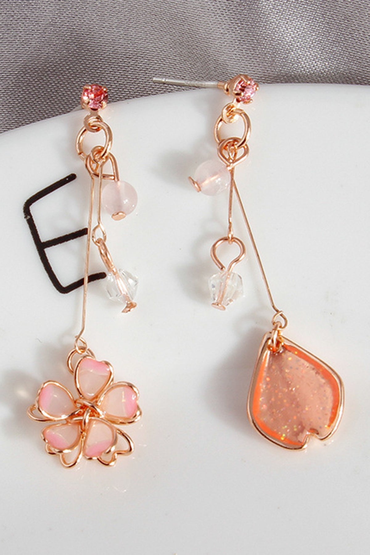 Asymmetrical Cherry Blossom Dangle Earrings