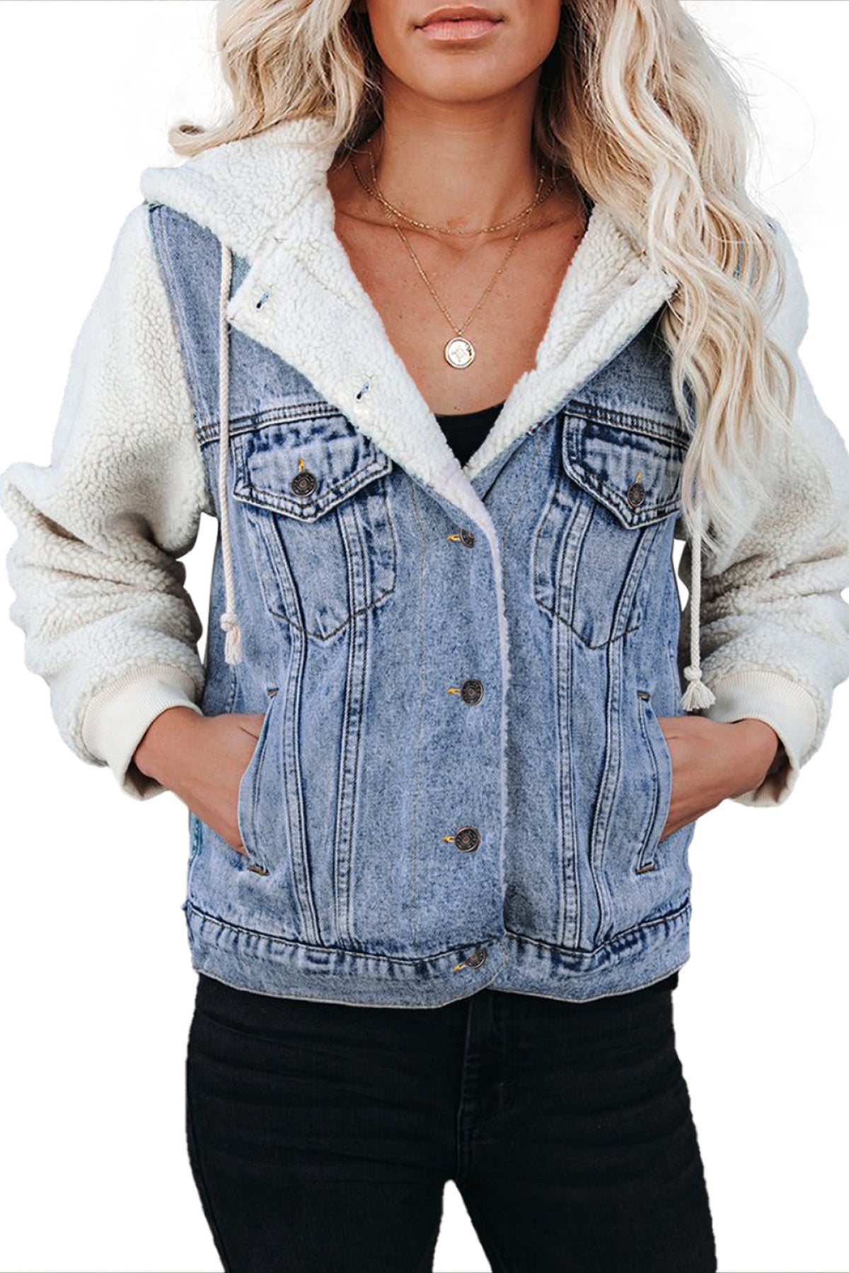 Sherpa Denim Splicing Buttoned Jacket Kiwidrop