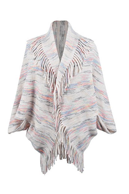 Fringe Detail Printed Poncho