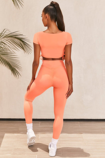 Solid Short Sleeve Crop Top & Legging Yoga Active Set