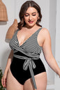 Plus Size Striped Tie-Waist One-Piece Swimsuit Trendsi