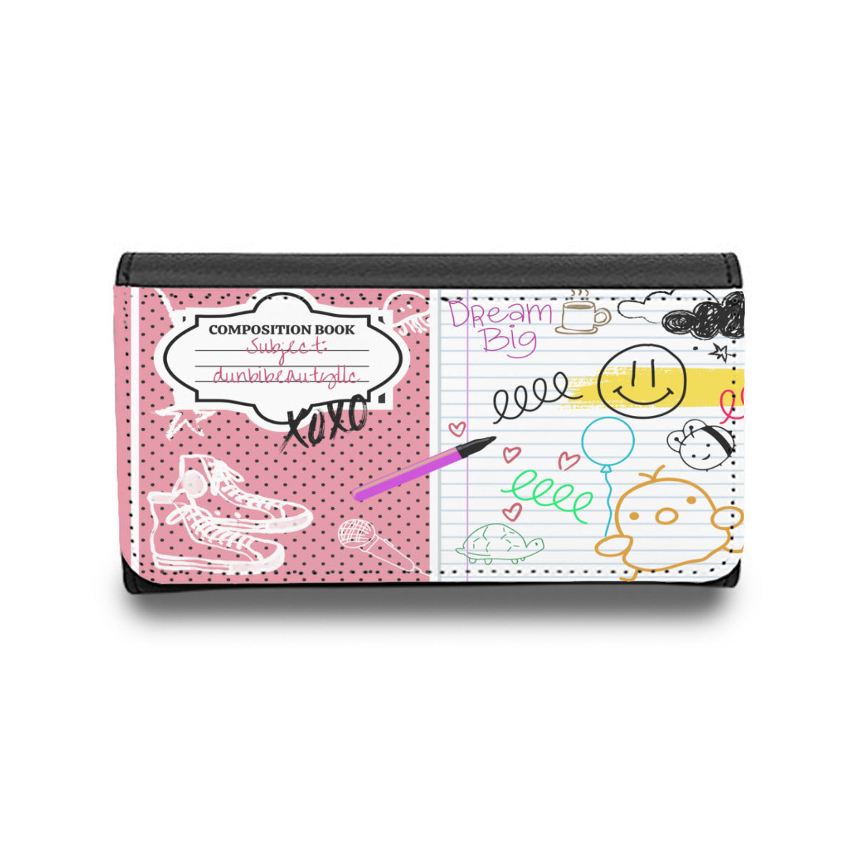 Eyeglass Case｜PU - Back to School, Composition Notebook Style, Doodles, Scribbles, Writing, Girl, Pink (Designed by Dunbi)