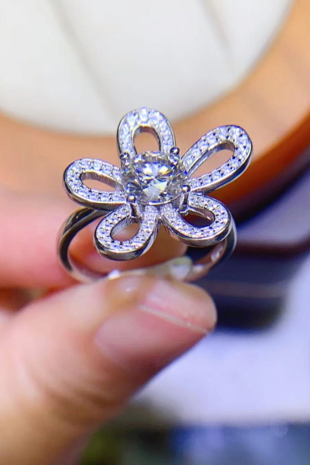 1 Carat Moissanite Flower-Shape Open Ring - DunbiBeauty, LLC