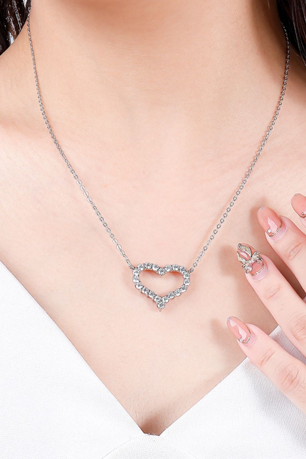 1 Carat Moissanite Heart Pendant Chain-Link Necklace - DunbiBeauty, LLC