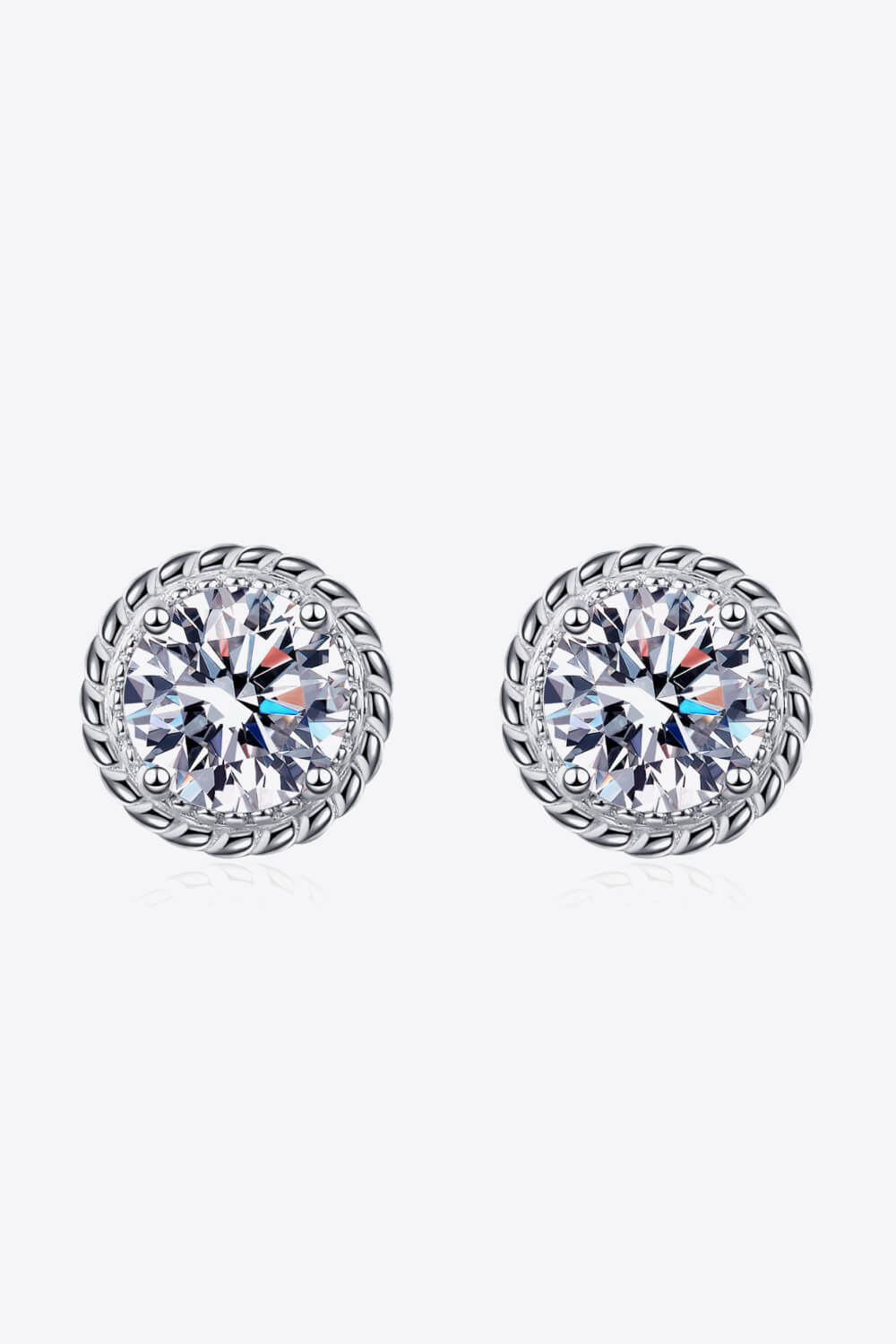 1 Carat Moissanite Rhodium-Plated Round Stud Earrings - DunbiBeauty, LLC