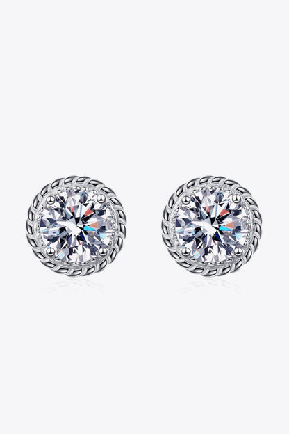 1 Carat Moissanite Rhodium-Plated Round Stud Earrings - DunbiBeauty, LLC