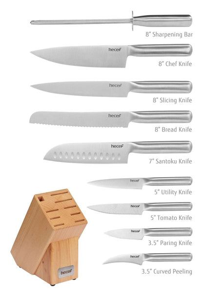 10-Piece Kitchen Knife Set with Beech Wood Block - DunbiBeauty, LLC