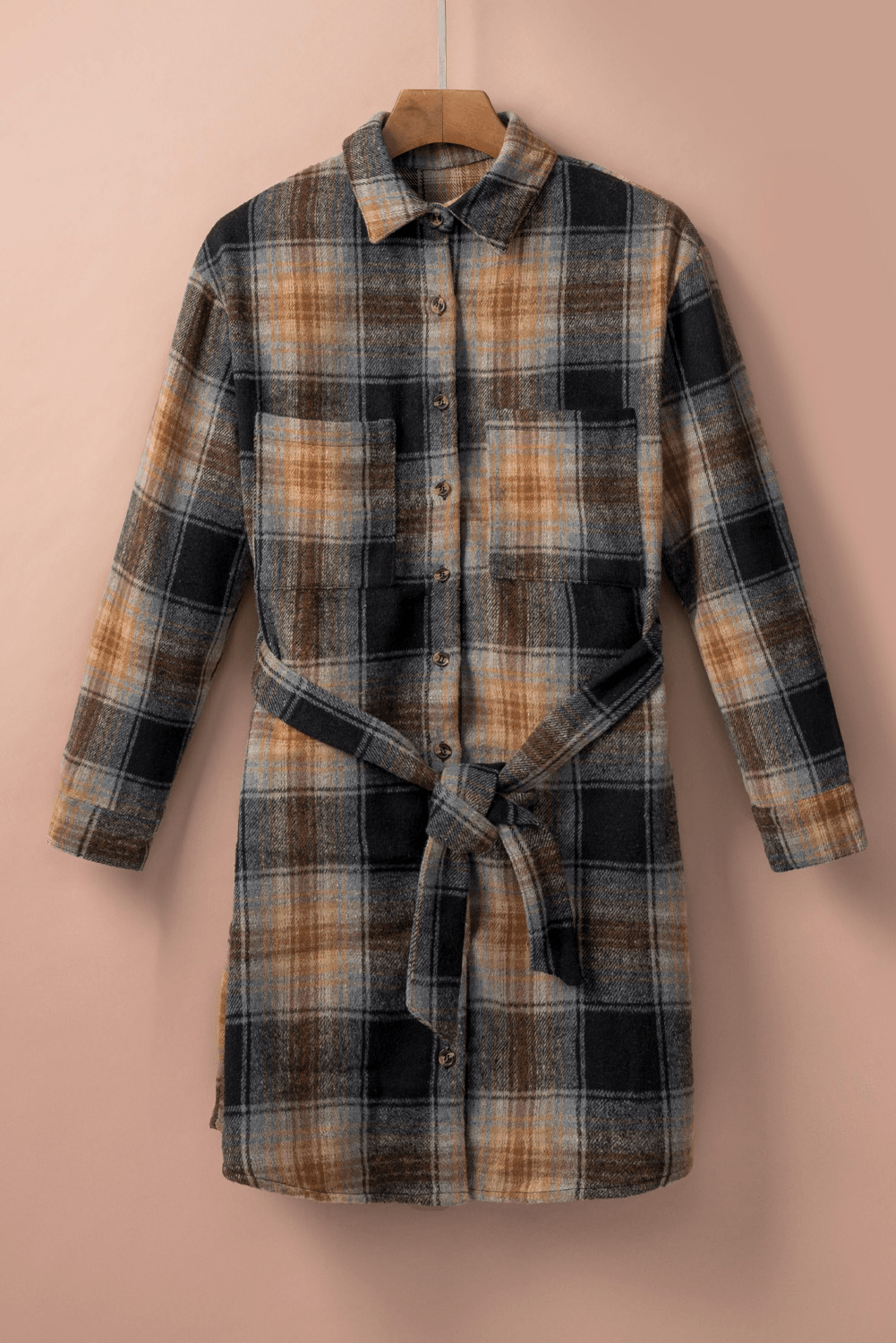 Plaid Chest Pocket Shirt Mini Dress With Belt Kiwidrop