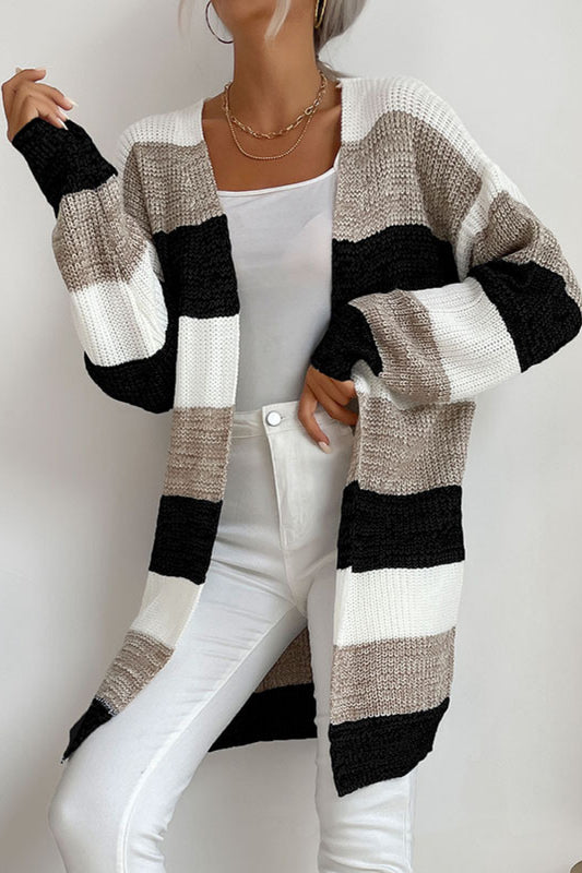 Striped Long Sleeve Duster Cardigan Trendsi