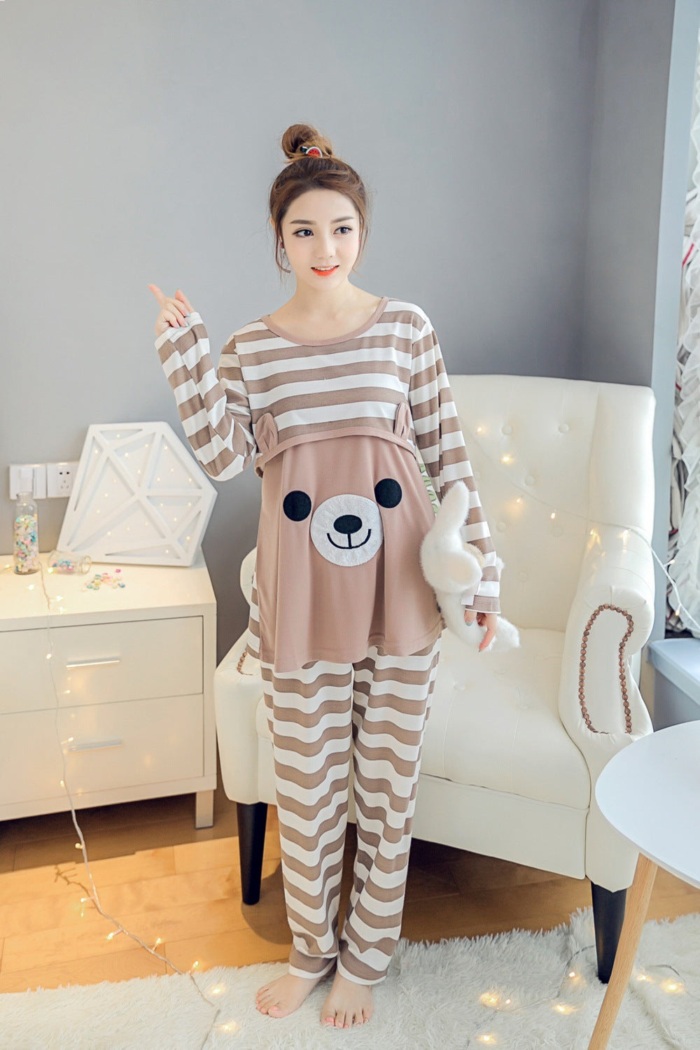 Spring Autumn Maternity Cotton Long Sleeve Nursing Pajama Larnt