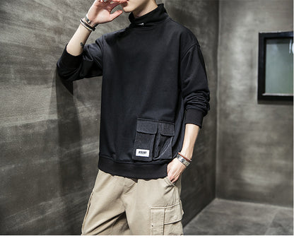 Men's Loose Long Sleeve Turtleneck with Hip Pocket nihaodropshipping