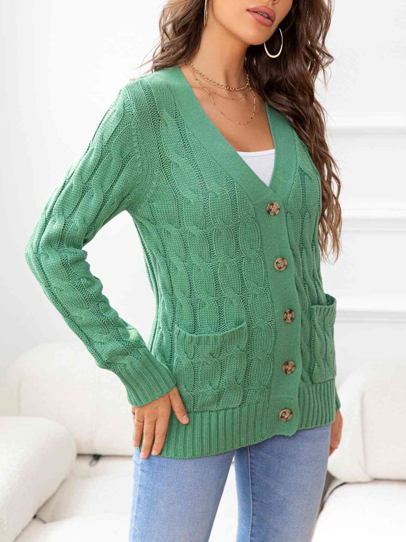 Button Down Cable-Knit Cardigan