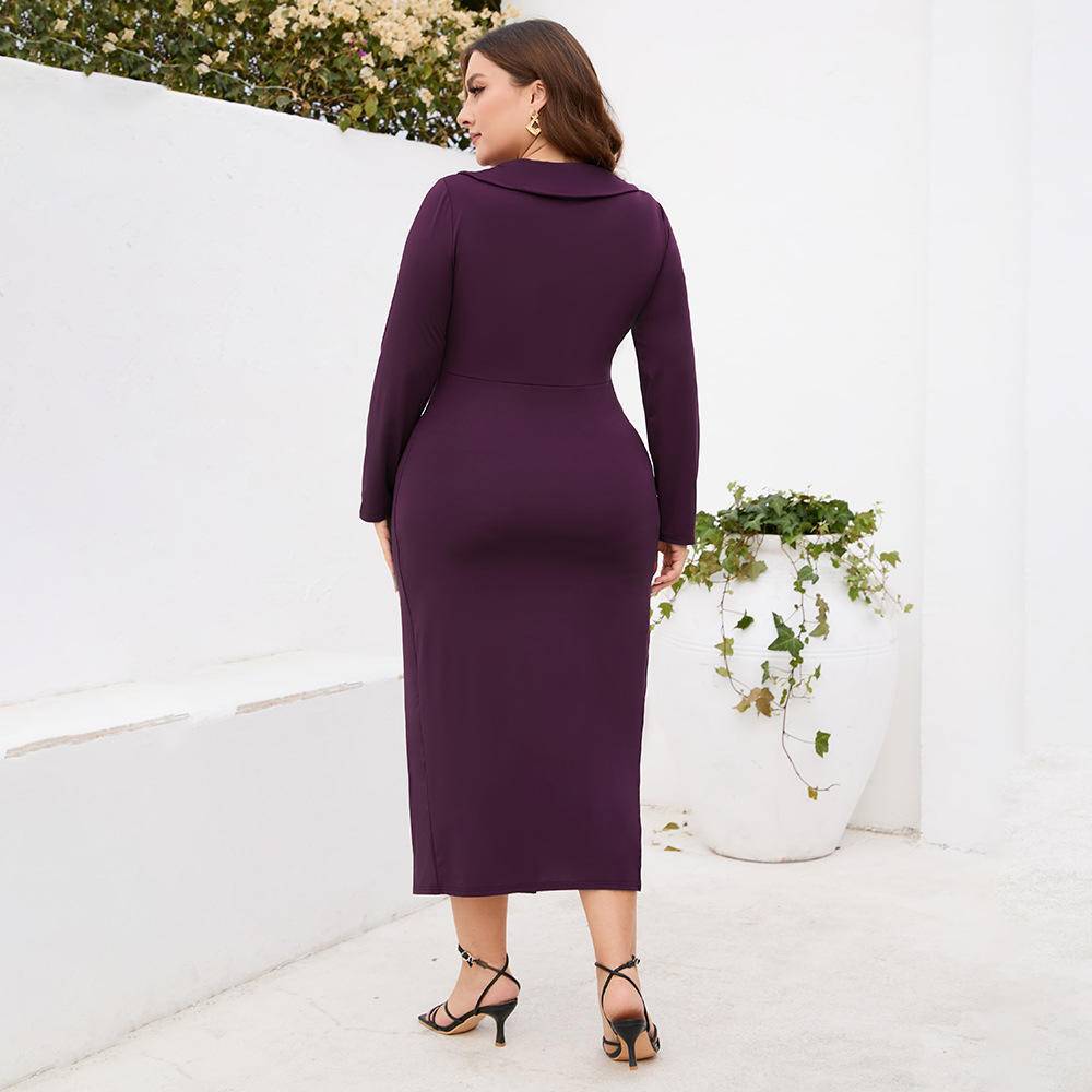 Plus Size V-neck Crisscross Slit Tube Dress